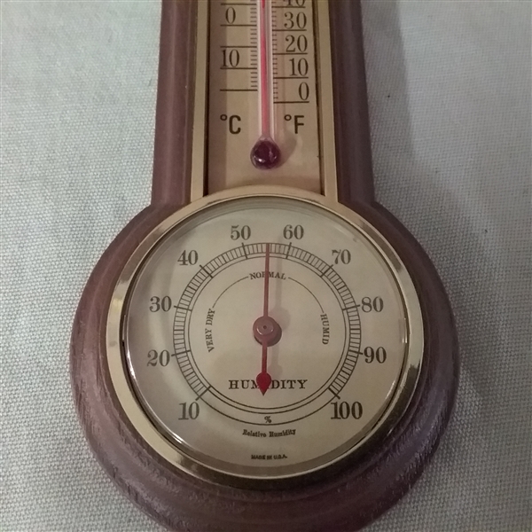 BEAUTIFUL WOOD. FRAME, WOOD BOWL, THERMOMETER & CLOCK