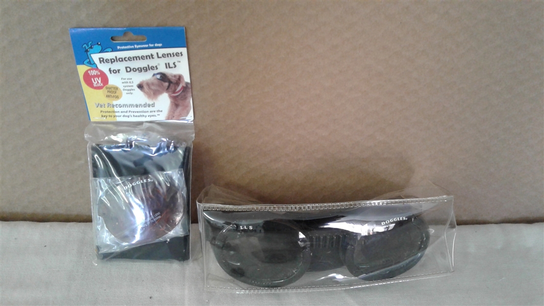 MEDIUM-LARGE DOG CARE LOT- LEASHES, SHOCK COLLAR, COLLARS, SAFETY VESTS, DOGGLES, AND MORE