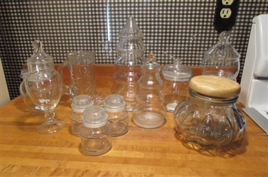 ASSORTED GLASS CANDY & CANDLE JARS & COWBOY BOOT MUG