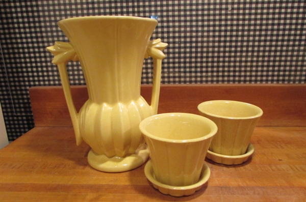 CHEERFUL YELLOW VINTAGE MCCOY POTTERY VASE & PLANTERS