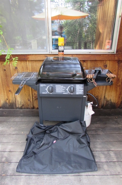SMALL PROPANE BBQ WITH COVER & ACCESSORIES