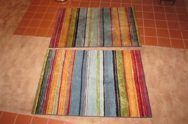 PAIR OF MULTI COLORED THROW RUGS