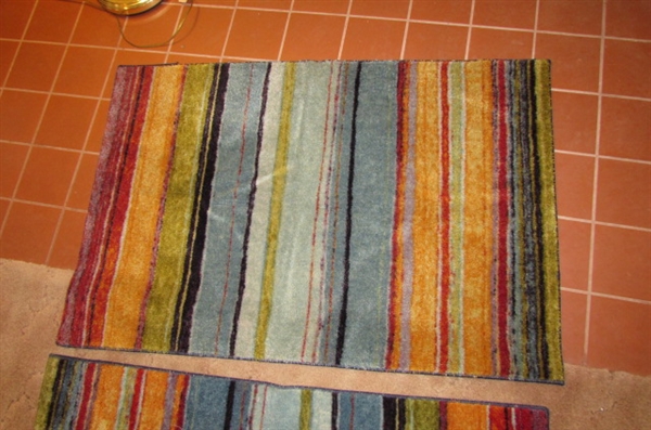 PAIR OF MULTI COLORED THROW RUGS