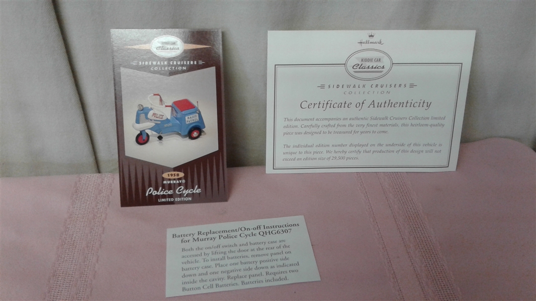 VINTAGE HALLMARK KIDDIE CAR CLASSICS 1958 MURRAY POLICE CYCLE