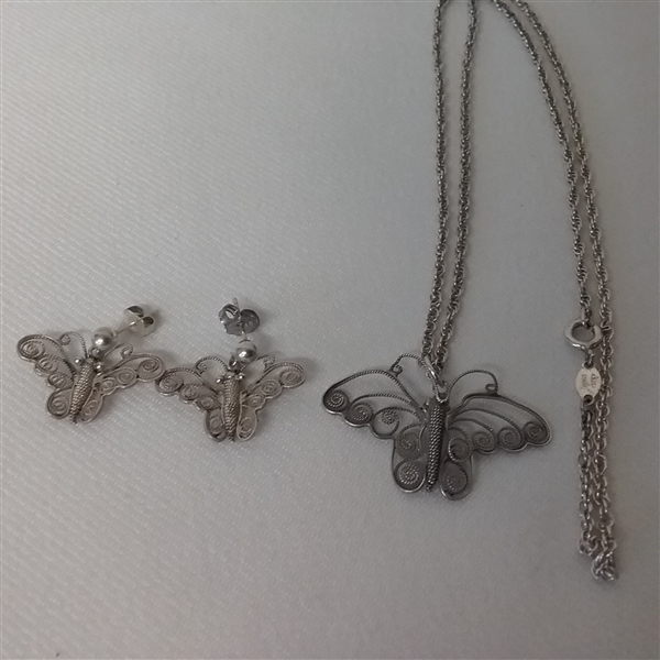 STERLING SILVER BUTTERFLY AND TURQUOISE JEWELRY