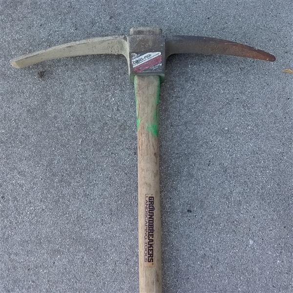 POST HOLE DIGGER, CHISEL PICK, FLAT HEAD SHOVEL & PRY BAR