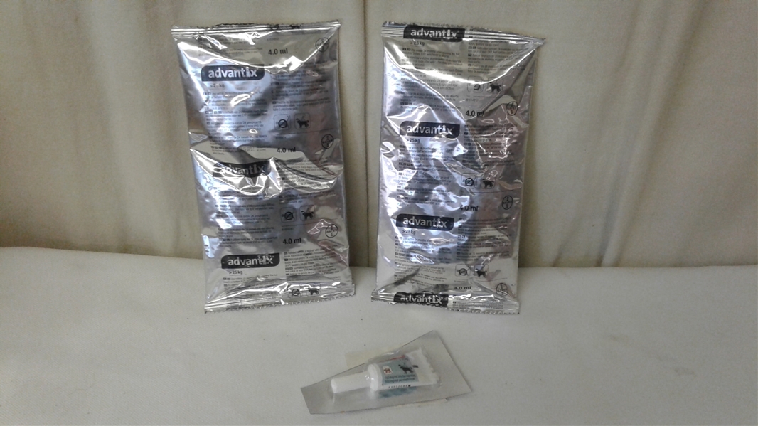 DOG GOODIE LOT-  ADVANTIX, SHAMPOO, TREATS, DESHEDDER, ETC