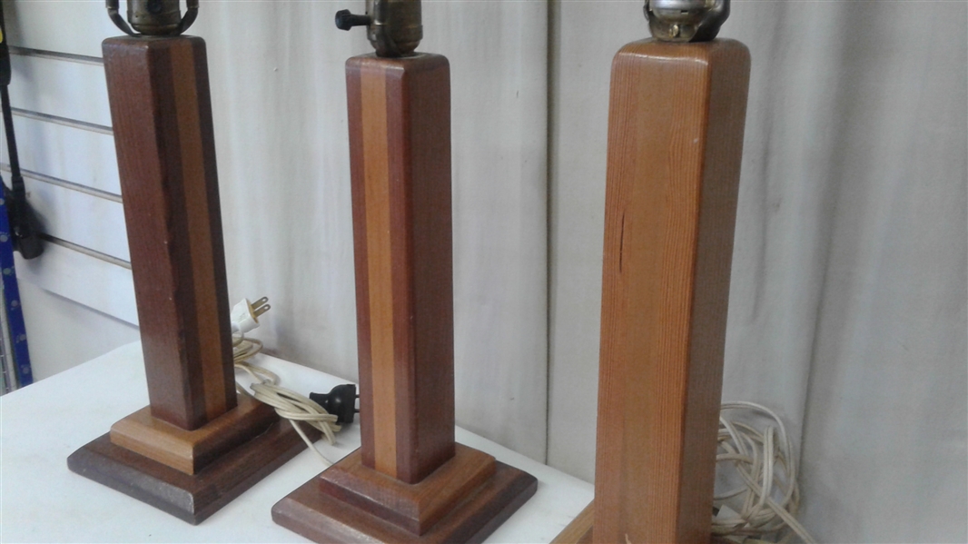 3 WOODEN TABLE LAMPS