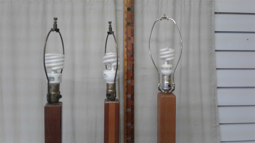 3 WOODEN TABLE LAMPS