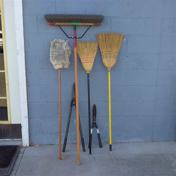 BROOMS AND HEDGE CLIPPERS