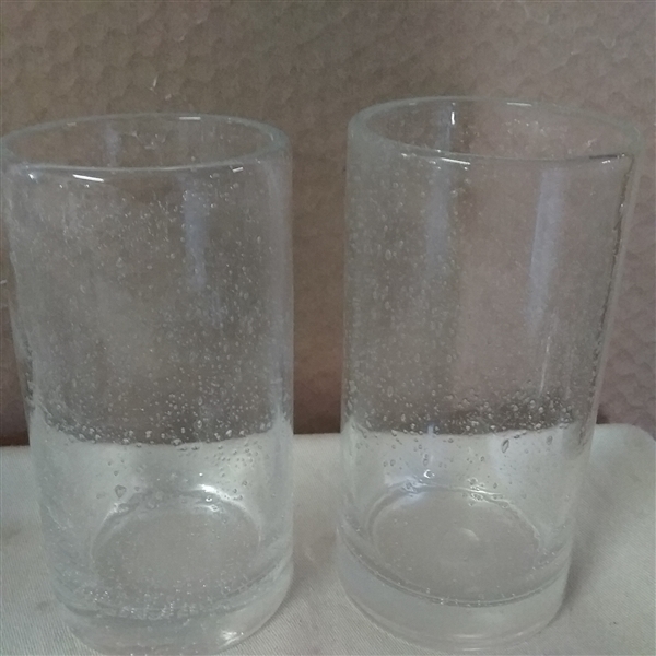 GLASS JUICER, HAND BLOWN GLASSES, MEASURING CUPS & MINIATURE SALT & PEPPER SHAKERS