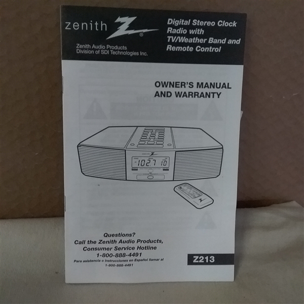 ZENITH DIGITAL STEREO CLOCK RADIO WITH TV/WEATHER BAND