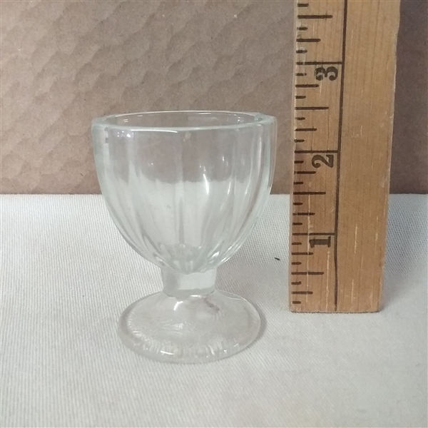 VINTAGE ANTIQUE SYRUP DISPENSER,  SUGAR DISH, SHERRY GLASSES AND EGG CUP