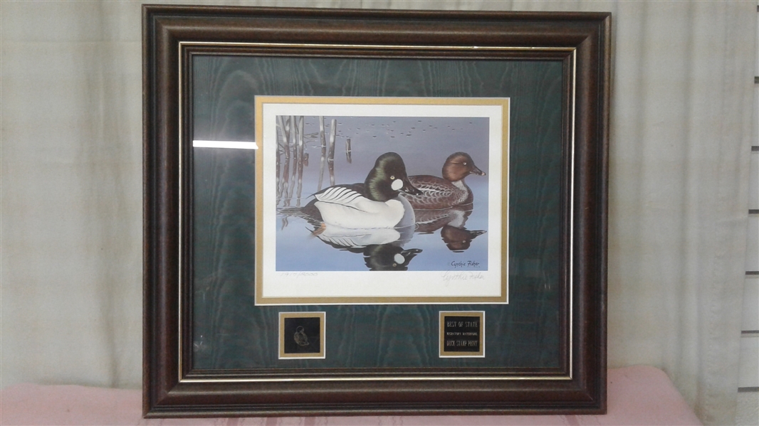 SIGNED, NUMBERED, MATTED AND FRAMED CYNTHIE FISHER DUCK STAMP PRINT BEST OF STATE