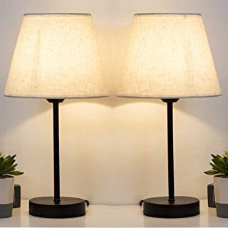 PAIR OF HAITRAL MODERN BEDSIDE LAMPS WITH LINEN LOOK SHADES