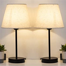 PAIR OF HAITRAL MODERN BEDSIDE LAMPS WITH LINEN LOOK SHADES