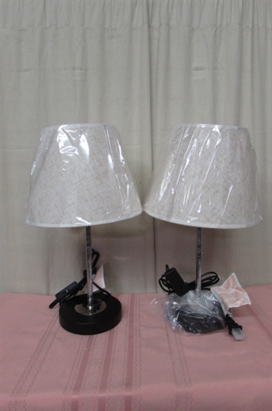 PAIR OF HAITRAL MODERN BEDSIDE LAMPS WITH LINEN LOOK SHADES