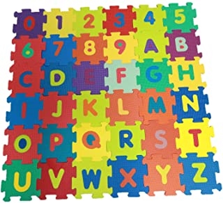 Vokodo Kids 36 Piece Alphabet And Numeric Play Mat Set Colorful Floor Puzzle Interlocking EVA Foam Tiles 