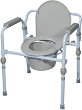 Drive Medical Folding Bedside Commode Seat with Commode Bucket and Splash Guard, Powder Blue