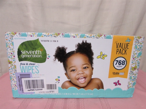 Seventh Generation Baby Wipes, Free & Clear Unscented and Sensitive, Gentle as Water, with Flip Top Dispenser, 768 CT