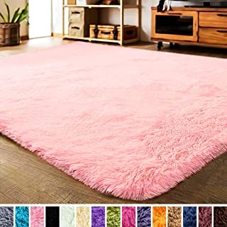 6' x 8' PINK Luxury Velvet Shag Area Rug Modern Indoor Fluffy Rugs, Extra Soft and Comfy Carpet