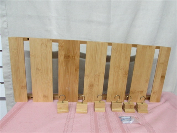 6 Row BAMBOO Wine Glass Holder with 6 Cup Hooks - Under Cabinet Mount