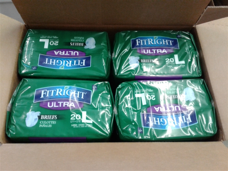 FITRIGHT ULTRA ADULT INCONTINENCE BRIEFS - LARGE 80 CT