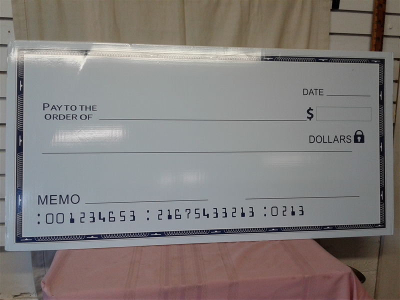 Giant Blank Check for Personalization Fake Check 47x24 THICK 0.2