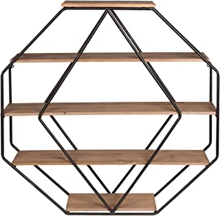 Kate and Laurel Lintz Wood Octagon Floating Wall Shelves, Rustic Brown/Black - BENT FRAME