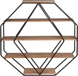 Kate and Laurel Lintz Wood Octagon Floating Wall Shelves, Rustic Brown/Black - BENT FRAME