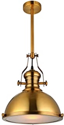 Industrial Antique One-Light Pendant Lamp Frosted Diffuser One Light Iron Pendent Light Mounted Fixture in Brass