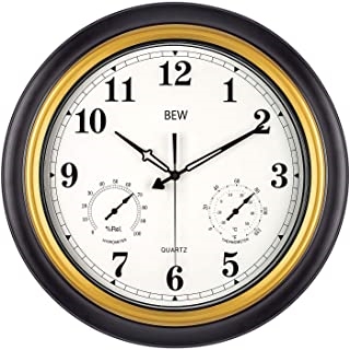 BEW Large Outdoor Clock, 18 Inch Thermometer & Hygrometer Combo Waterproof Wall Clock, Silent