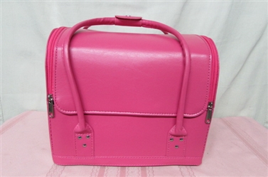 Sunrise Roll Top Pro Makeup Train Case with 4 Trays/Large Storage Compartment and Shoulder Strap, Hot Pink