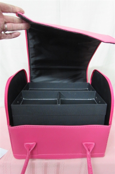 Sunrise Roll Top Pro Makeup Train Case with 4 Trays/Large Storage Compartment and Shoulder Strap, Hot Pink