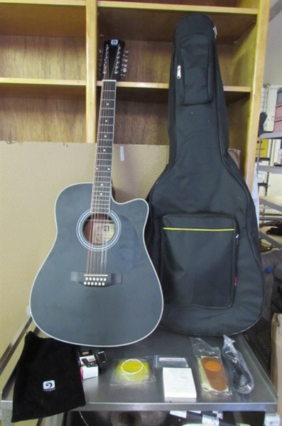Vangoa 12 Strings Guitar Acoustic Electric Cutaway, Black 41 Inch, 4-Band EQ with Beginner Kit