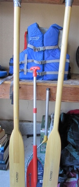 LIFE JACKETS, PADDLES, NET, AND TELESCOPING PADDLE