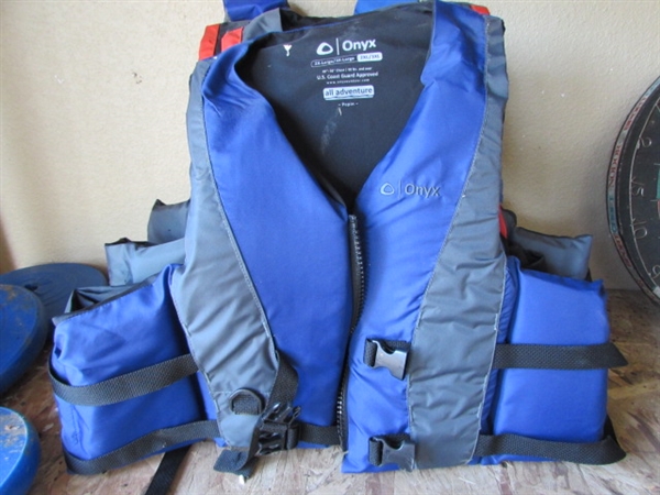LIFE JACKETS, PADDLES, NET, AND TELESCOPING PADDLE