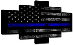 5 Piece Canvas Abstract Thin Blue Line Flag Canvas Picture