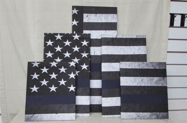 5 Piece Canvas Abstract Thin Blue Line Flag Canvas Picture