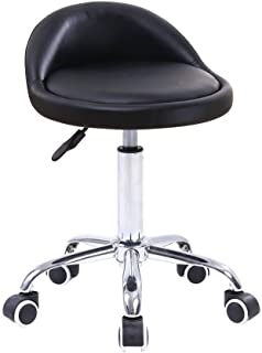 KKTONER PU LEATHER ROUND ROLLING STOOL WITH BACKREST