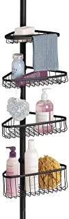 mDesign Bathroom Shower Storage Constant Tension Corner Pole Caddy - Adjustable Height - 4 Positionable Baskets - for Organizing