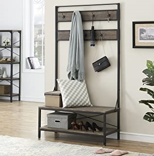 O&K FURNITURE 72 Inch Hall Tree with Storage Bench for Hallway and Entryway, Heavy Duty 7 Hooks Coat Rack with Shoe Bench