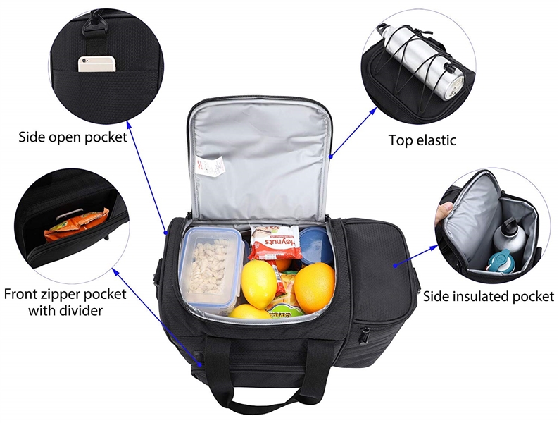 MIER Large Adult Lunch Bag for Men Women Insulated Soft Cooler for Picnic, Kayak, Beach, Grocery, Work, Travel, 2 Decks Cooler, Black