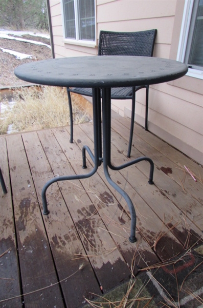 BISTRO PATIO TABLE & 3 METAL PATIO CHAIRS