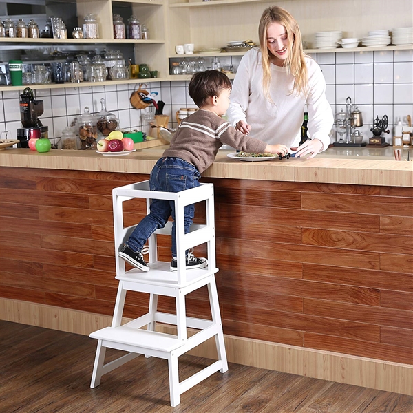 SDADI Kids Kitchen Step Stool with Safety Rail- for Toddlers 18 Months and Older, White