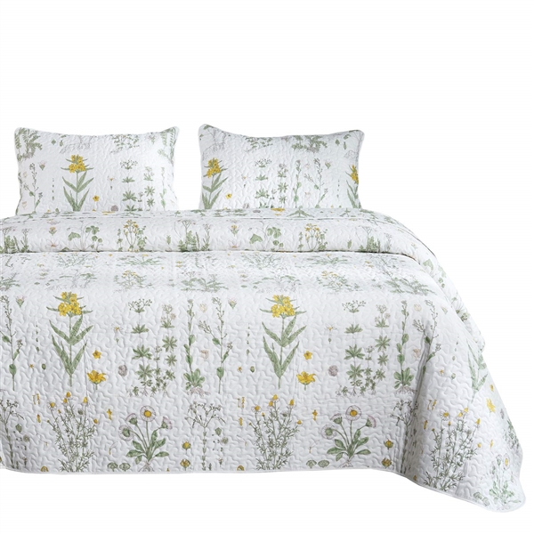WAKE IN CLOUD BOTANICAL QUILTED COVERLET - QUEEN