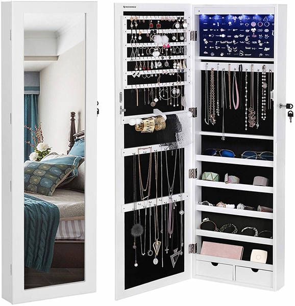 OVER THE DOOR OR WALL MOUNTED JEWELRY ARMOIRE WITH MIRROR 