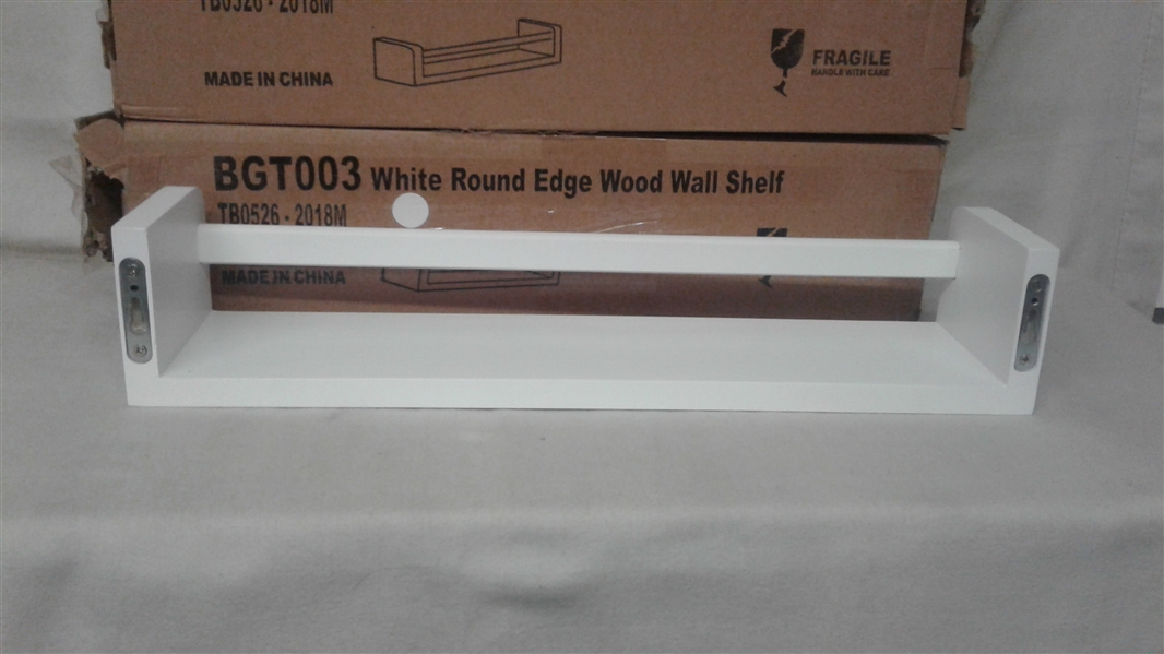 3 WHITE ROUND EDGE WOOD WALL SHELVES 