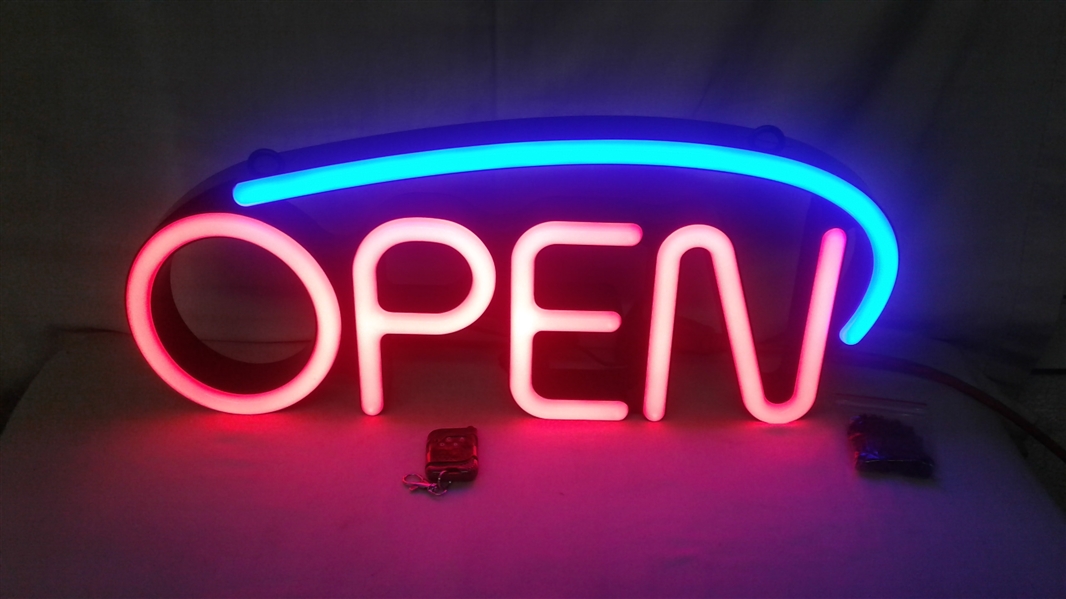 LED ILLUMINATED OPEN SIGN WITH REMOTE