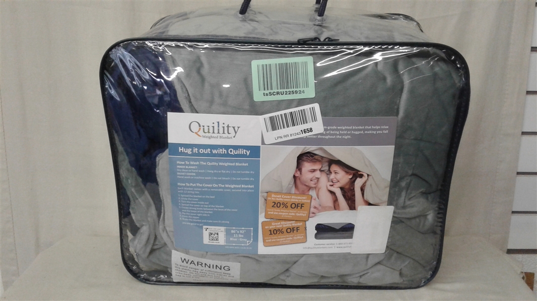 QUILITY WEIGHTED BLANKET 15LBS WITH REMOVABLE COVER 86 × 92